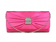 Evening Bag - Satin w/ Rhinestone Square Charm Bow - Fuchsia BG-92021FU